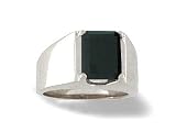 14K White Gold Genuine Emerald-cut Black Onyx Men's Ring