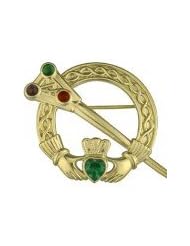 Gold Plated Claddagh Tara Stone Set Brooch