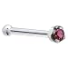 Solid 18KT White Gold (Februray) 1.5mm Genuine Purple Diamond Nose Bone - 20 Gauge