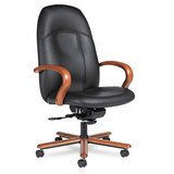 Global Tamiri Black Leather High Back Tilt Chair, 24-1/2 x 27 x 45, Wood Arms/Base (GLB49664AHM4505) Category: Leather Executive and Conference Chairs