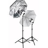 Interfit Photographic 3200k Photoflood 2-Head Lighting Kit with Lightstands & Umbrellas, 1000 watts Output.