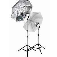 Interfit Photographic 3200k Photoflood 2-Head Lighting Kit with Lightstands & Umbrellas, 1000 watts Output.
