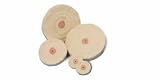 MUSLIN BUFF REGULAR WITH SHELLAC CENTERS 4" DIAMETER X 42 PLY 3 ROWS OF STITCHING