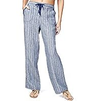 Pure Linen Striped Wide Leg Beach Trousers