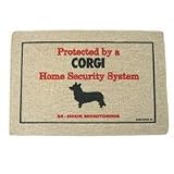 Corgi Home Security System Doormat (Taupe background/ red and black lettering, 18' x 27')