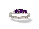 14K White Gold Genuine Round Amethyst 3-Stone Ring