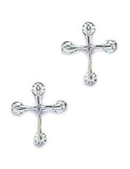 Childrens 14K Gold CZ Dotted Cross Earrings for Girls with Comfort Screw Backs Available in 14K Yellow Gold and White Gold