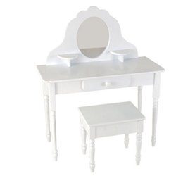 Click here to buy Diva Child Vanity Table Set with Mirror and Bench in White KidKraft 13002 by KidKraft.