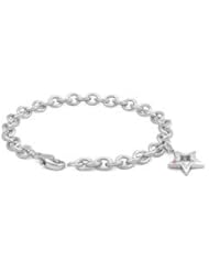 6 3/4 In Sterling Silver Pink Sapphire Star Charm Bracelet For Girls