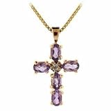 Vermeil (24kt Gold over Silver) Genuine Diamond Accent Amethyst Stone Cross Pendant