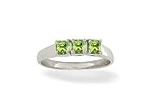 14K White Gold Genuine Square Peridot 3-Stone Ring