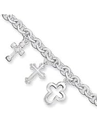 Sterling Silver Multi-Cross Dangle Bracelet QG1638-7.25"