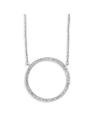 Round Circle Necklace with Pave Cubic Zirconia Pendant Rhodium on Sterling Silver Adjustable Length
