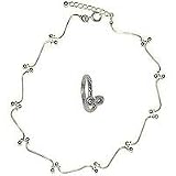 Jewelry Set Pair of Silver Anklet and Toe Ring Indian Foot Jewelry 13 gms.10.25 inches (sanklt050)