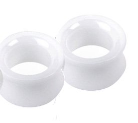 White UV light Reactive Acrylic Double Flared Hollow Saddle Tunnels ( 1 pair)...