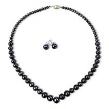 Sterling Silver, Black pearl V Necklace and Earring Set