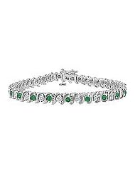 Emerald and Diamond Tennis Bracelet : 18K White Gold - 5.00 CT TGW