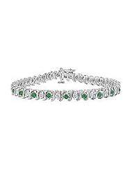 Emerald and Diamond Tennis Bracelet : 18K White Gold - 4.00 CT TGW