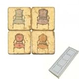 ProPassione Aimants en marbre, coffret de 4, motif chaises anciennes, finition antique, dimensions: L 5 x l 5 x h 1 cm