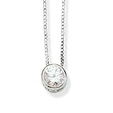 Bezel set round clear CZ Sterling Silver Pendant. Comes with a 16 Sterling Silver Necklace