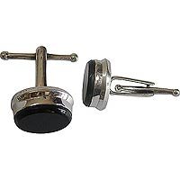 Men's Cufflinks Set in Silver Black Onyx Gemstone - Romantic Gifts for Him