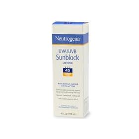 Neutrogena UVA/UVB Sunblock Lotion, SPF 45, 4 Fluid Ounce (118 ml)