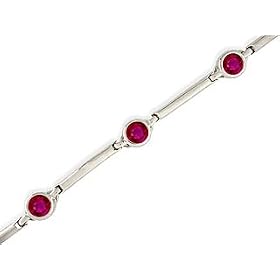 14K White Gold Genuine Round Ruby Bracelet by Jewels For Me