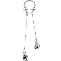 Skeleton Hands Dangle Horse Shoe Circular Barbell