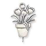 Sterling Silver Antiqued Pot of Tulips Pin