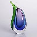 Hand Blown Purple, Blue, & Green Sommerso Teardrop Art Glass Vase with Angled Lip 9.5" tall