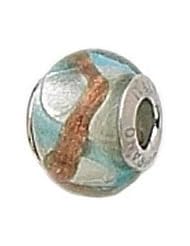 S/S Slvr Blue/Copper Zigzag Murano Glass