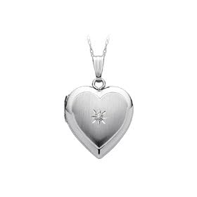 Heart Shaped Locket in 14kt. White Gold with Diamond Accent by 