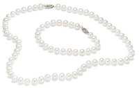 14k White Gold Freshwater Cultured Pearl 7.0-7.5mm Necklace, 18" and Bracelet, 7" Set