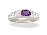 14K White Gold Genuine Oval Amethyst and Diamond Ring