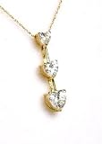 14k Three Stone Heart Shaped Cubic CZ Pendant