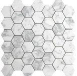 CARRARA (CARRERA) HEXAGON MARBLE MOSAIC TILE 2" HONED