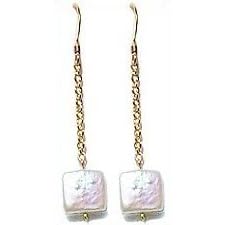 Click here to buy Swing Time Squared - Fresh Water Pearl and Gold Fill Earrings by Maggie T New York.