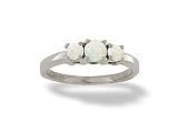 14K White Gold Genuine Round Opal 3-Stone Ring