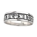 Sterling Silver Mens Oxidised Claddagh Band - Made in Ireland