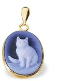 14K Yellow Gold Oval Agate Cameo Cat Pendant - 3/4 x 1/2