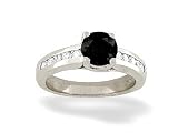 14K White Gold Genuine Round Black Onyx and Diamond Ring