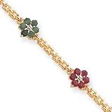14k Diamond Ruby Sapphire Emerald Floral Bracelet 7.25 Inch - Lobster Claw