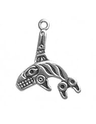 Sterling Silver 18" .8mm Wide Box Chain Necklace With Southwest Indian Design Inspired Side Facing Killer Whale Animal Pendant