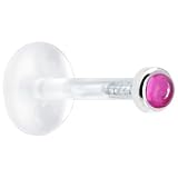 16 Gauge 3/8 Inches Solid 14KT White Gold 2mm Genuine Pink Tourmaline Bioplast Push in Labret