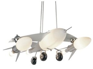 airplane light fixtures-Trans Globe KDL-852 Six Light Fighter Jet Airplane Drop Pendant, Silver Finish with Frosted Glass Images