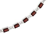 14K White Gold Genuine Emerald-cut Garnet and Diamond Bracelet