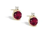 14K Yellow Gold Round Created Ruby and Diamond Earrings