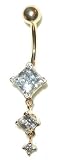 Triple Princess 14 karat Yellow gold belly button ring 3/8 Standard Belly Piercing