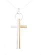 Sterling Silver Split Cross Necklace with 18 inch Snake Chain, Silver/Gold Brushed Finish