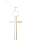 Sterling Silver Split Cross Necklace with 18 inch Snake Chain, Silver/Gold Brushed Finish